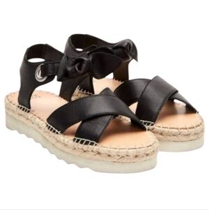 Frye & Co. Women's Black Genuine Leather Platform Espadrille‎ Crisscross Sandals